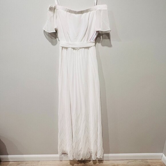 BISOU BISOU Off White Chiffon Off shoulder Pleated bottom Maxi long formal dress - Picture 1 of 7